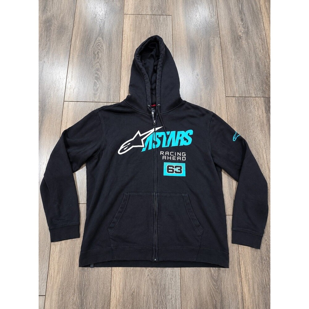 Alpinestars Mens XXL Black Full Zip Hoodie ASTARS Racing Ahead 63 Motocross